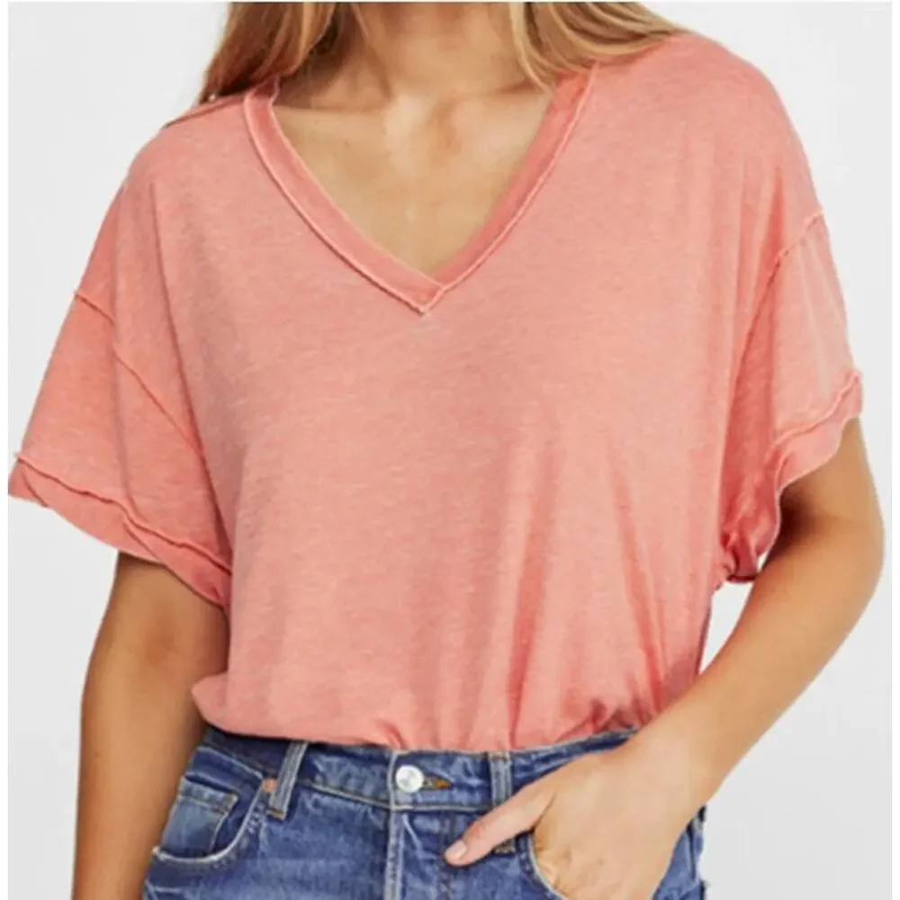 Free People We The Free All Mine Tee V-Neck Open Back XS Italian Apricot